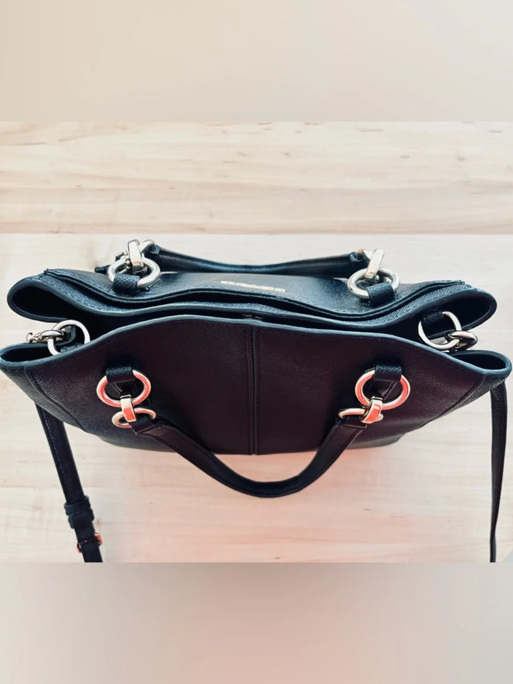 Coach Minetta Black Crossbody Crossgrain Leather Satchel - Picture 4 of 12